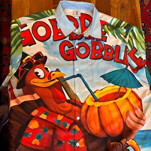 Aloha Shirt 3XL Gobble Gobble Thanksgiving Turkey Pumpkin Polyester Mens Shirt
